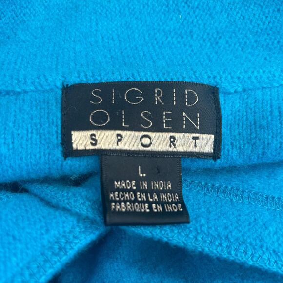 Sigrid Olsen Sport Turquoise Blue Lambs Wool Long Sleeve Lightweight Jacket LG - Picture 4 of 5